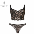 FDBL7103111 damen sexy net lange linie bh sets heißer verkauf unterwäsche fotos sexy weiche tasse leopard spitze net bh panty set